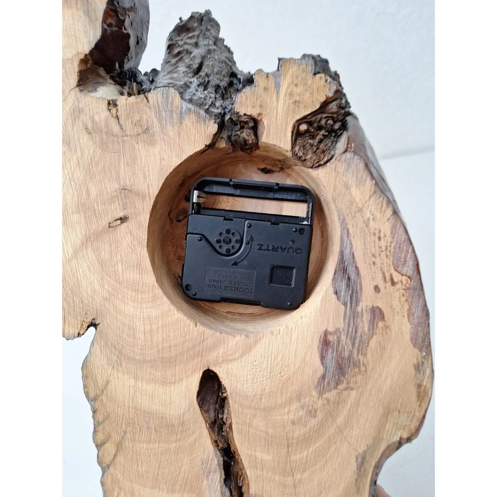 Vintage Lacquered Natural Cypress Wood Slab Stump Wall Clock Handmade Quartz